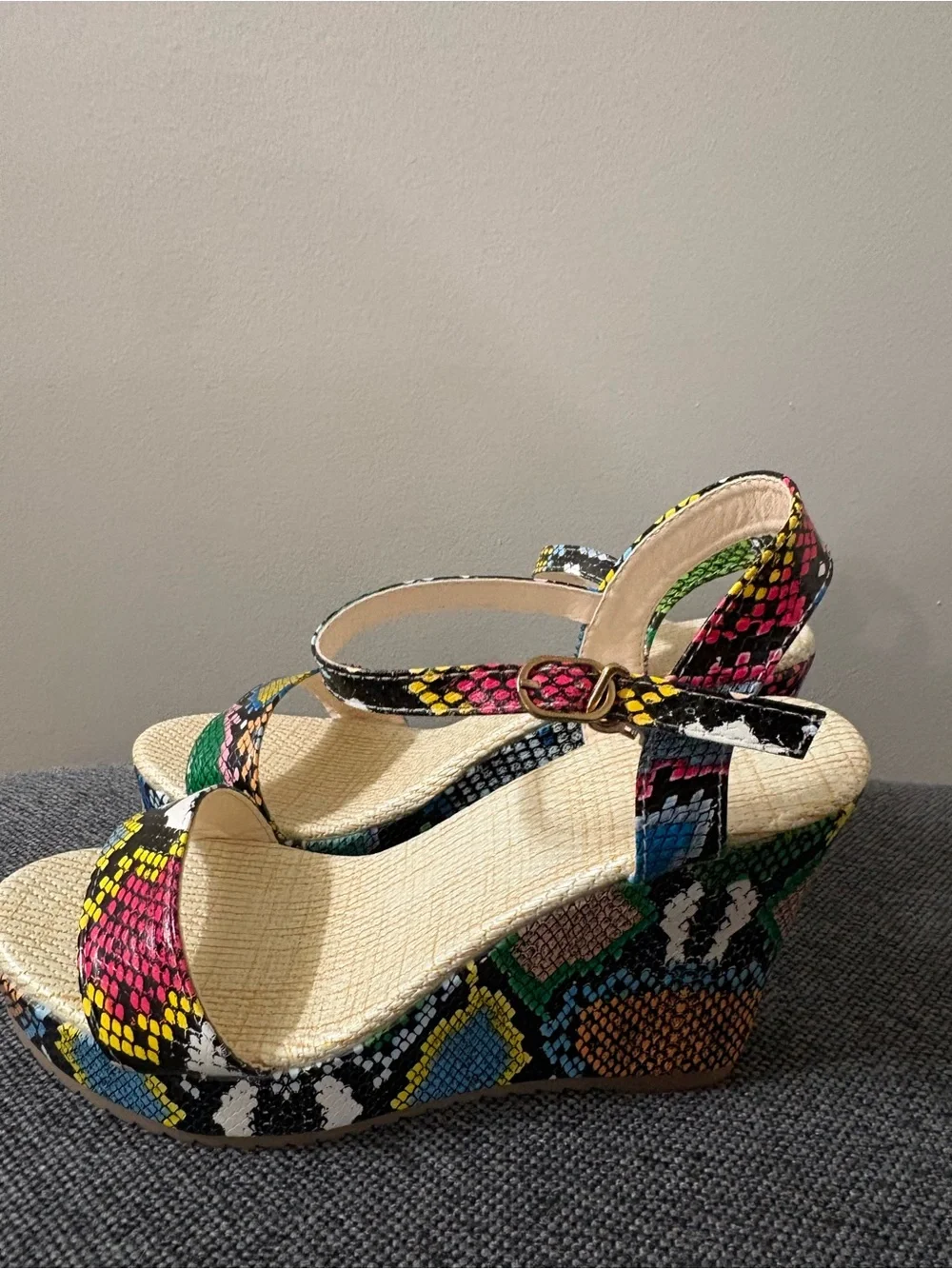 Multi-Color Snake-Print Platform Sandals - Women's Ankle Strap